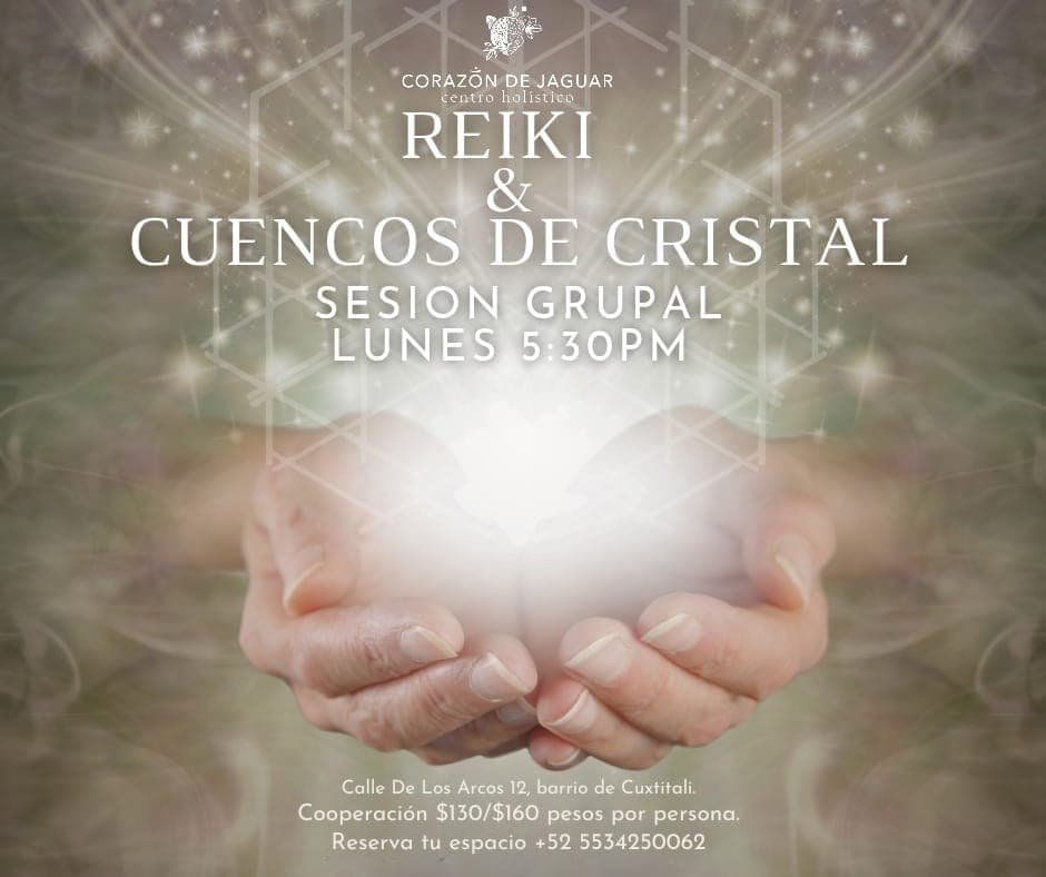 Material visual del evento Sesión de Reiki con Cuencos de Cristal.