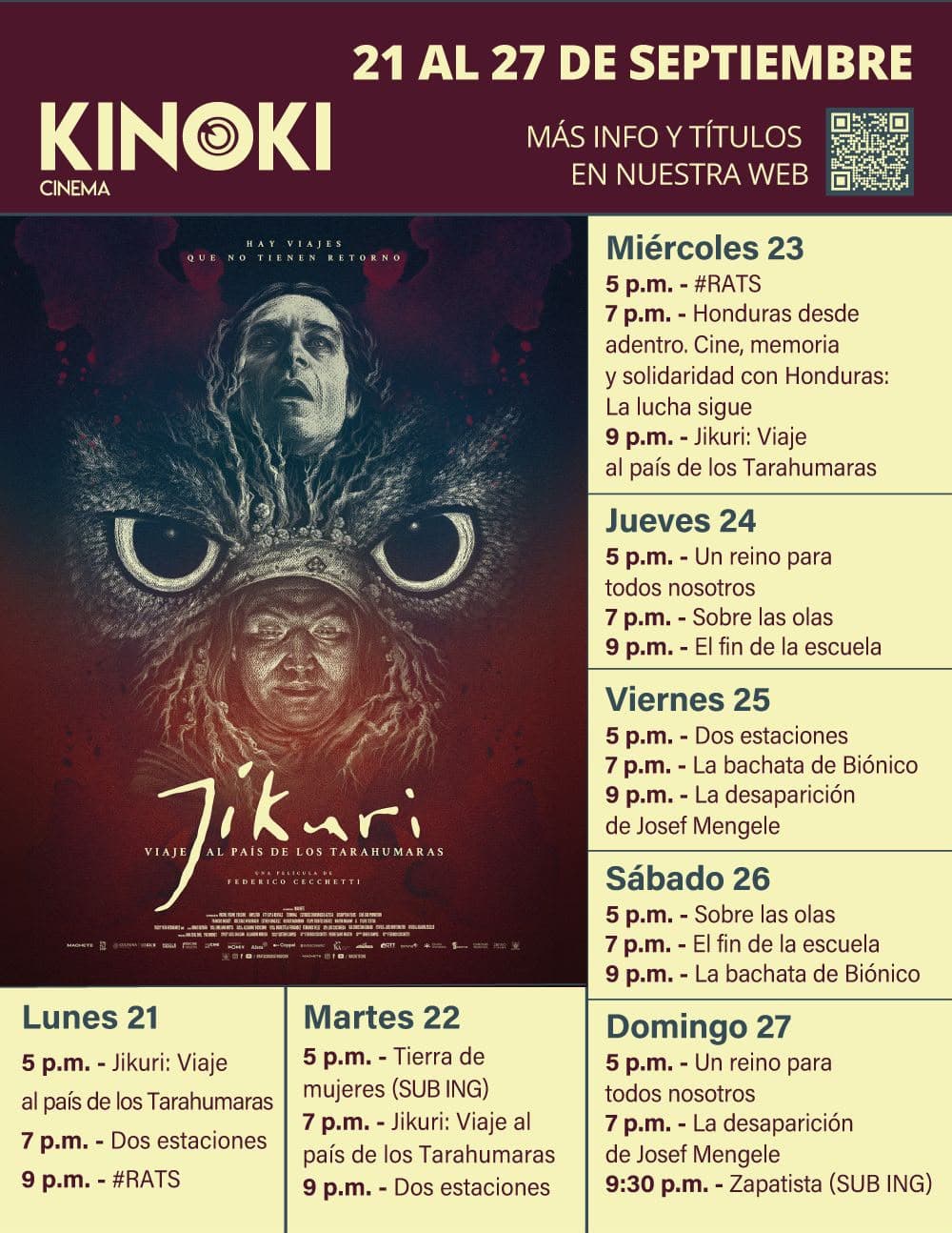 Material visual del evento Kinoki Cine: Cartelera de la semana.