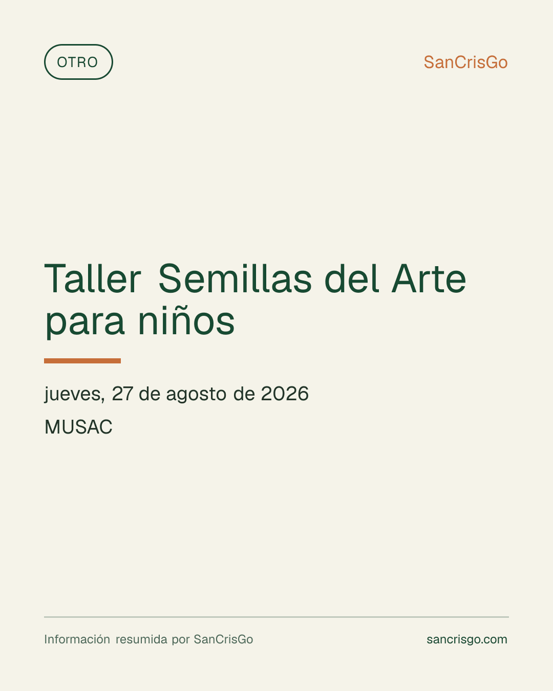 Material visual del evento Taller Semillas del Arte para niños.